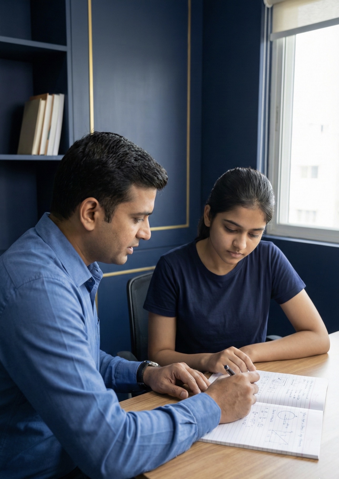 A MindPeak mentor working through a problem one-on-one with a student